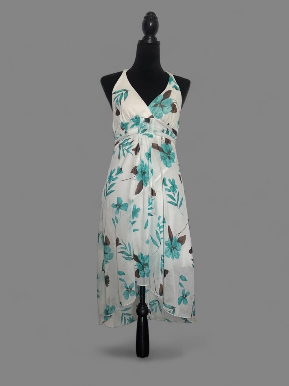 Speechless Floral Halter Midi Dress in Teal and White